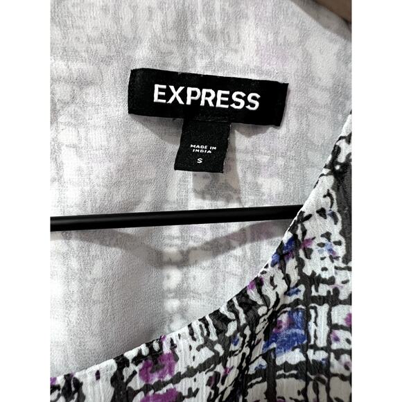 Express Geometric Abstract Ruffle Sleeve Work Peplum Top Size Small - Picture 4 of 6